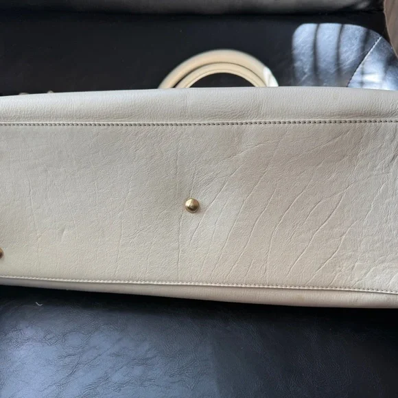 Kelly-Tooke Soho Leather Barrel Tassel Satchel Shoulder BagHandbag Purse Cream
